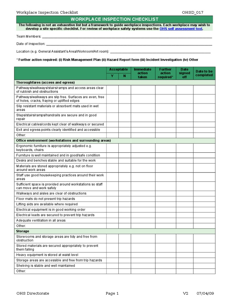 Workplace Safety Inspection Checklist | PDF | Dangerous Goods ...