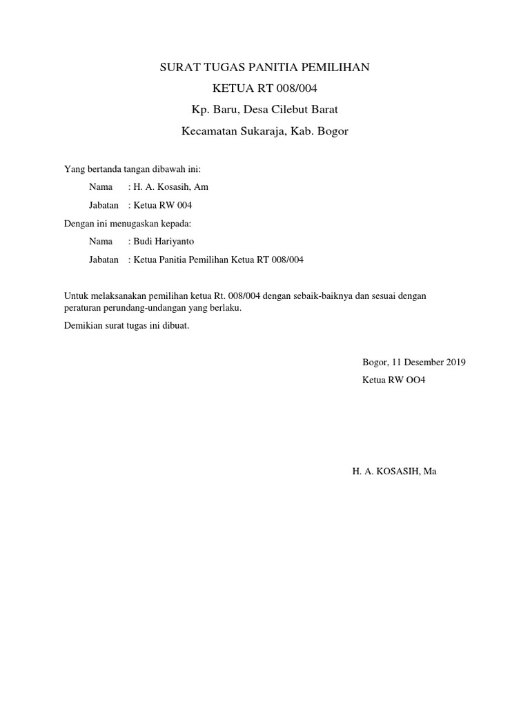 Yuk Lihat 10+ Contoh Surat Tugas Panitia Pemilihan Ketua Rt Terbaik