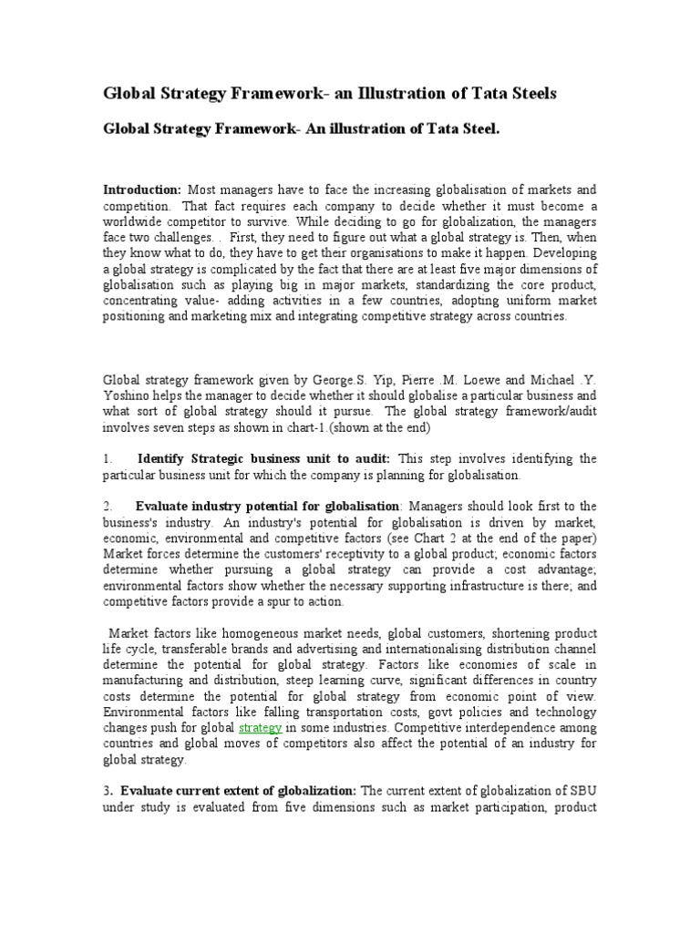 Global Strategy Framework Pdf Strategic Management Globalization