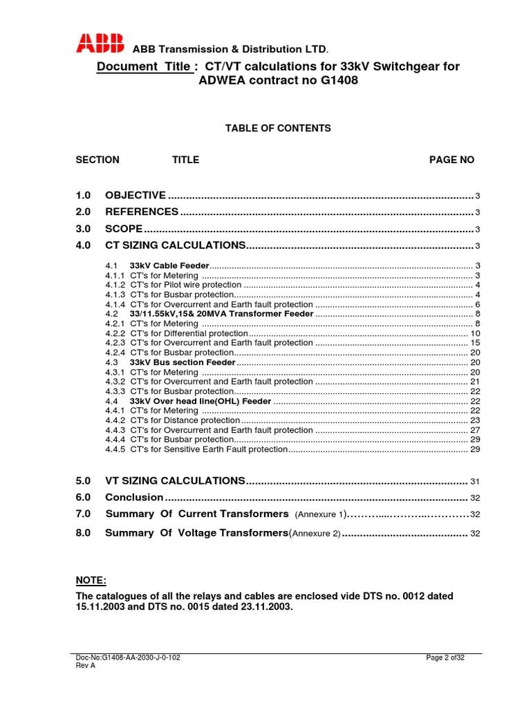 33kV CT/VT Sizing and Calculations | PDF | Transformer | Electrical ...