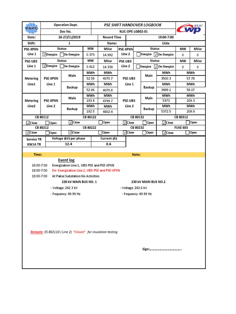 PSE LitdaLogbook PDF Electricity Electrical Engineering