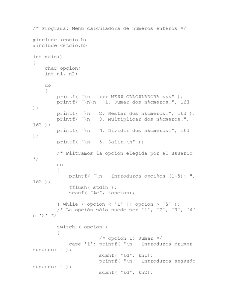 Calculadora en C++ | PDF | Sustracción | División (Matemáticas)