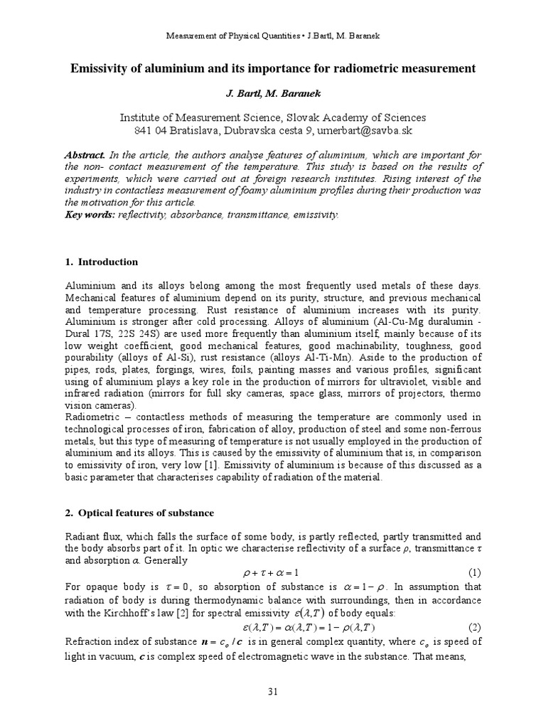 Emissivity Paper PDF Refractive Index Aluminium Oxide