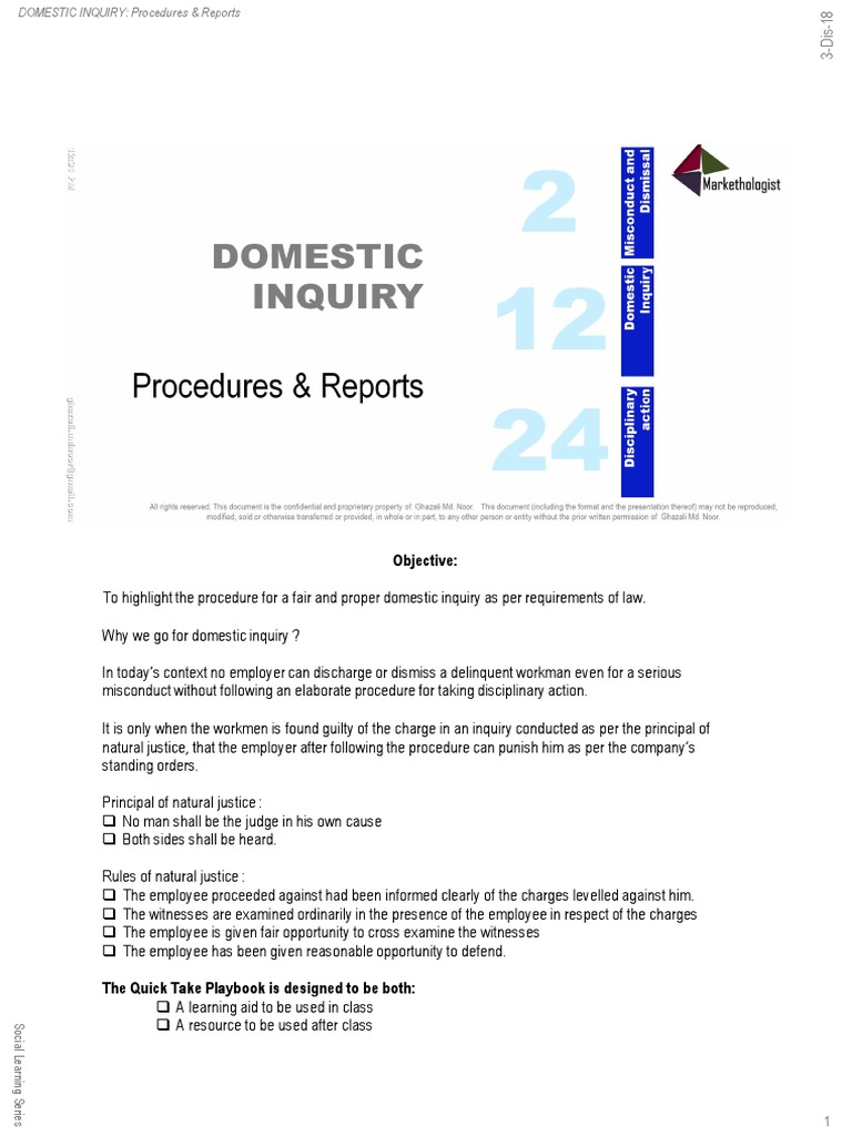 Domestic Inquiry Procedures Explained | PDF | Witness | Burden Of Proof ...