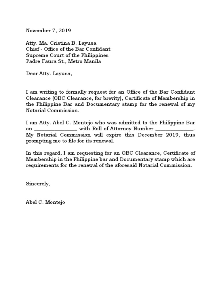 Request for OBC Clearance, Certificate of Membership in the Philippine ...