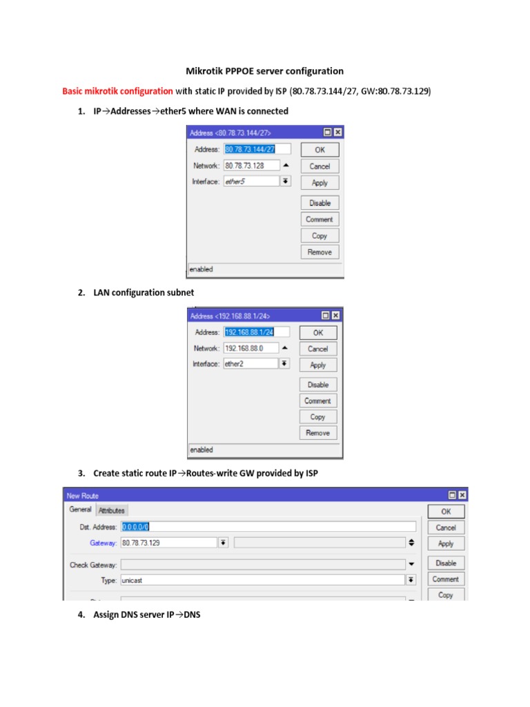 Mikrotik Static IP WAN LAN PPPoE Server Config PDF