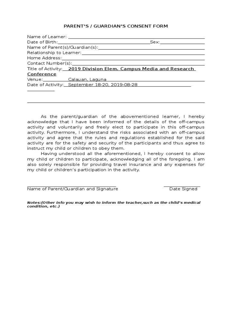 Parent Consent Form for School Activity | PDF