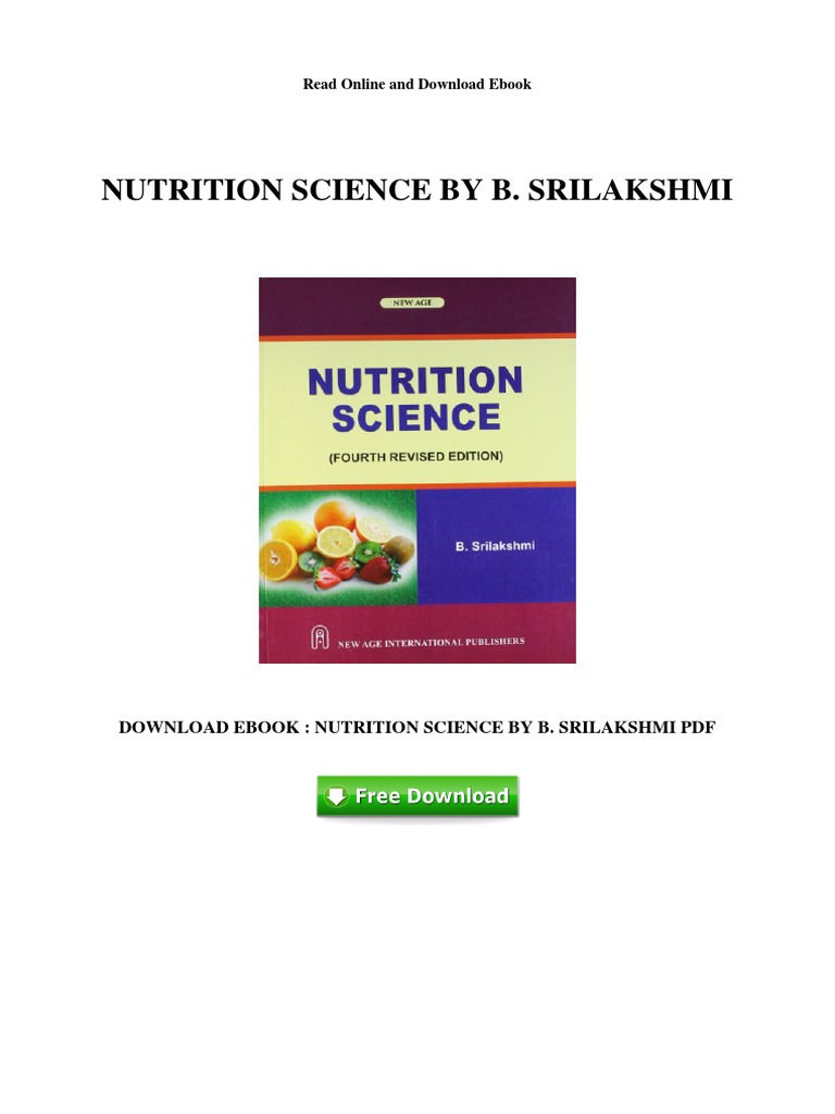 Dietetics By Srilakshmi Pdf