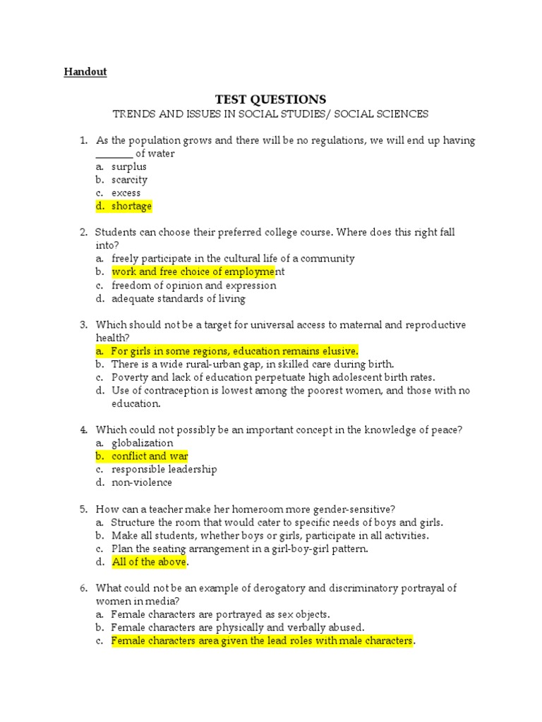 Social Studies Trends and Issues Quiz | PDF | Social Stratification ...