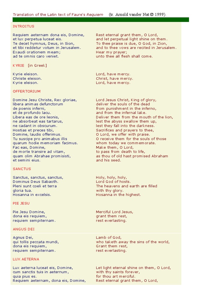 Translation Of The Latin Text Of Faure Christian Denominational Families Choral Compositions