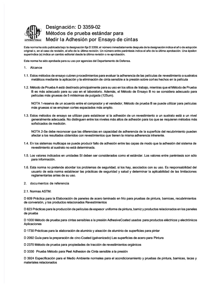 Prueba de Adherencia ASTM D3359 | PDF | Revestimiento | Adhesión