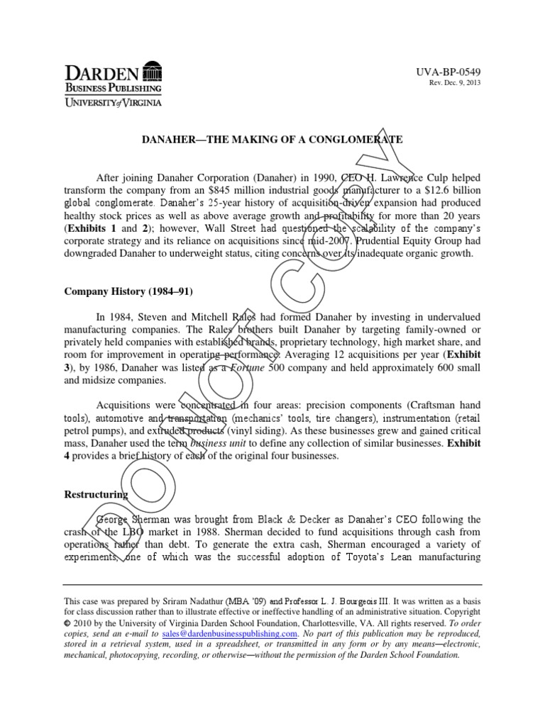 Danaher PDF Mergers And Acquisitions Instrumentation