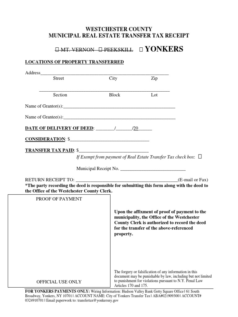 Yonkers Real Estate Transfer Tax Info | PDF