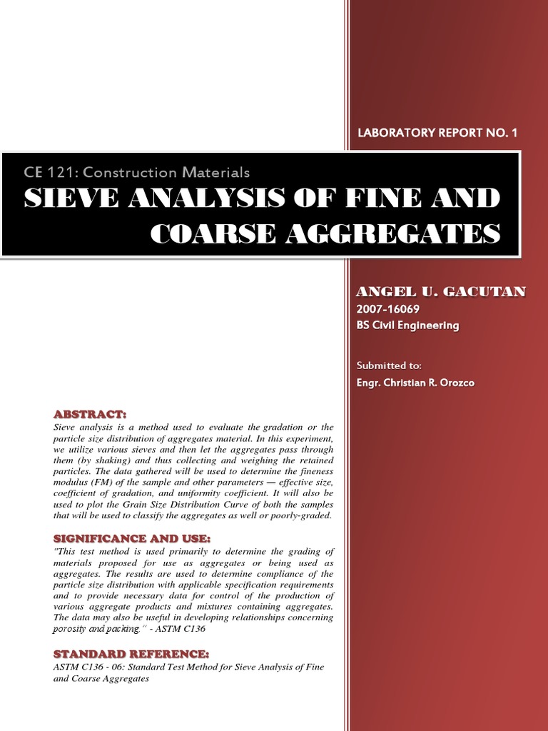 Sieve Analysis of Aggregates Report | PDF | Teaching Mathematics | Nature