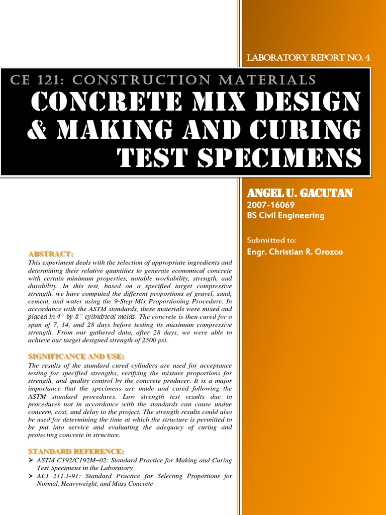 Concrete Mix Design and Testing Report | PDF | Concrete | Construction ...