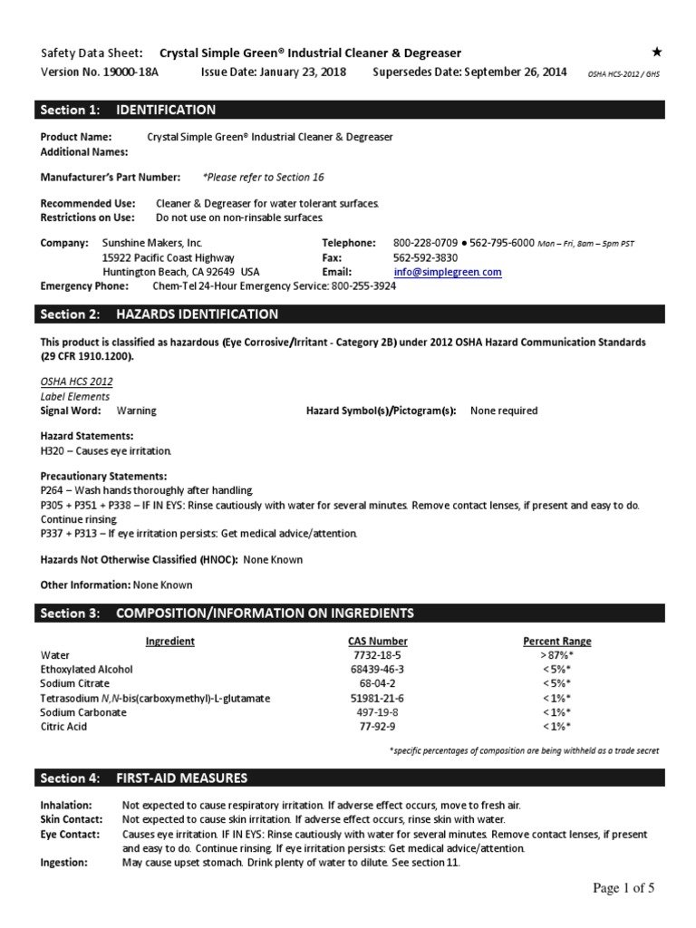 Simple Green Crystal Industrial Cleaner Degreaser PDF