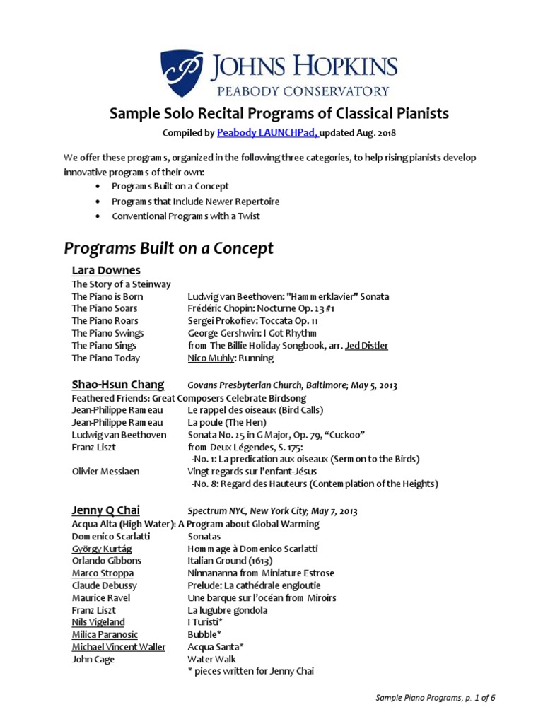 Sample Recital Programs for Pianists | PDF | Johannes Brahms | Opus Number