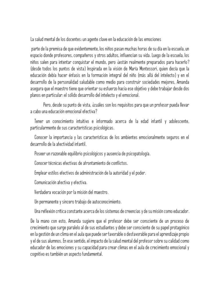 La Salud Mental de Los Docentes | PDF | Salud mental | Las emociones