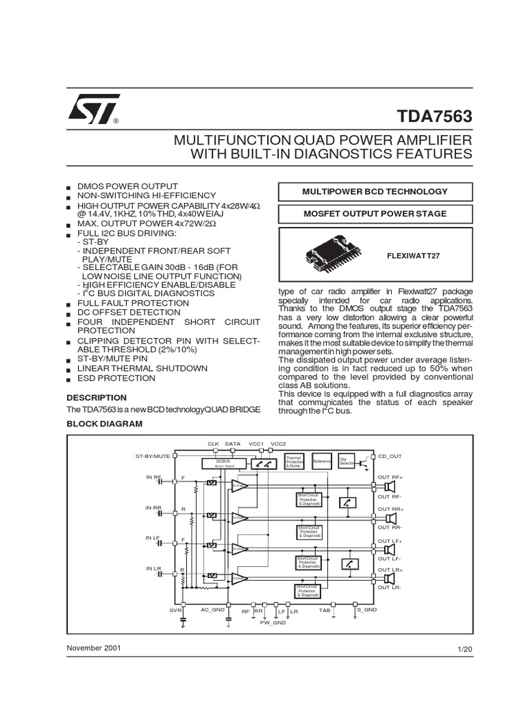 Amplificatore ST TDA7563AH, 4 Canali Classe AB, Package Flexiwatt 27 Orizzontale. Nuovo, Spedito Dal Regno Unito.