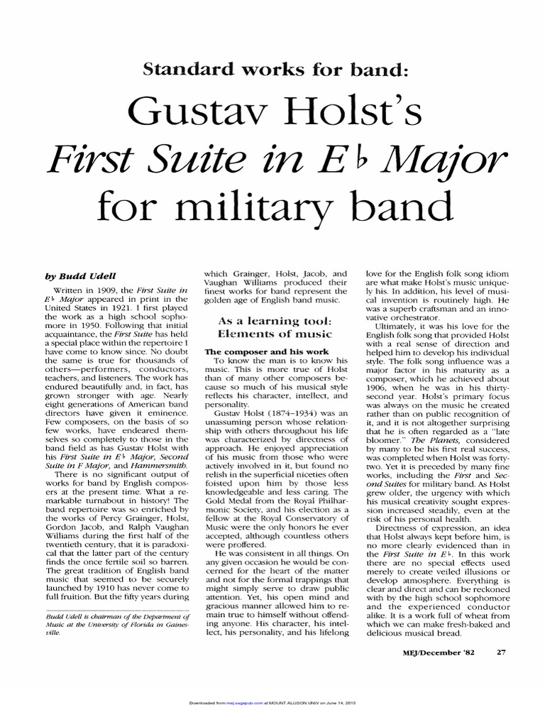 Guide To Holst Suite For Band Udell 1982 PDF Rhythm Harmony