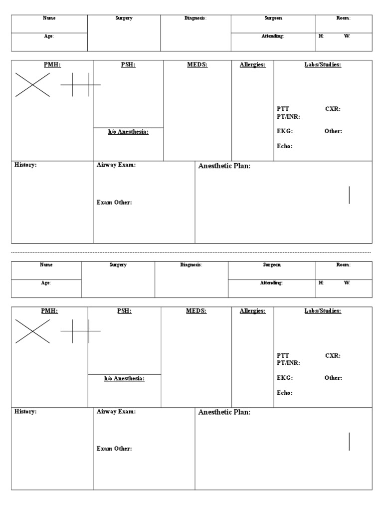 Preop Template Download Free PDF Anesthesia Feeling