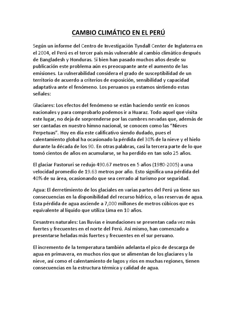 Impacto del Cambio Climático en Perú | PDF | Gases de efecto ...