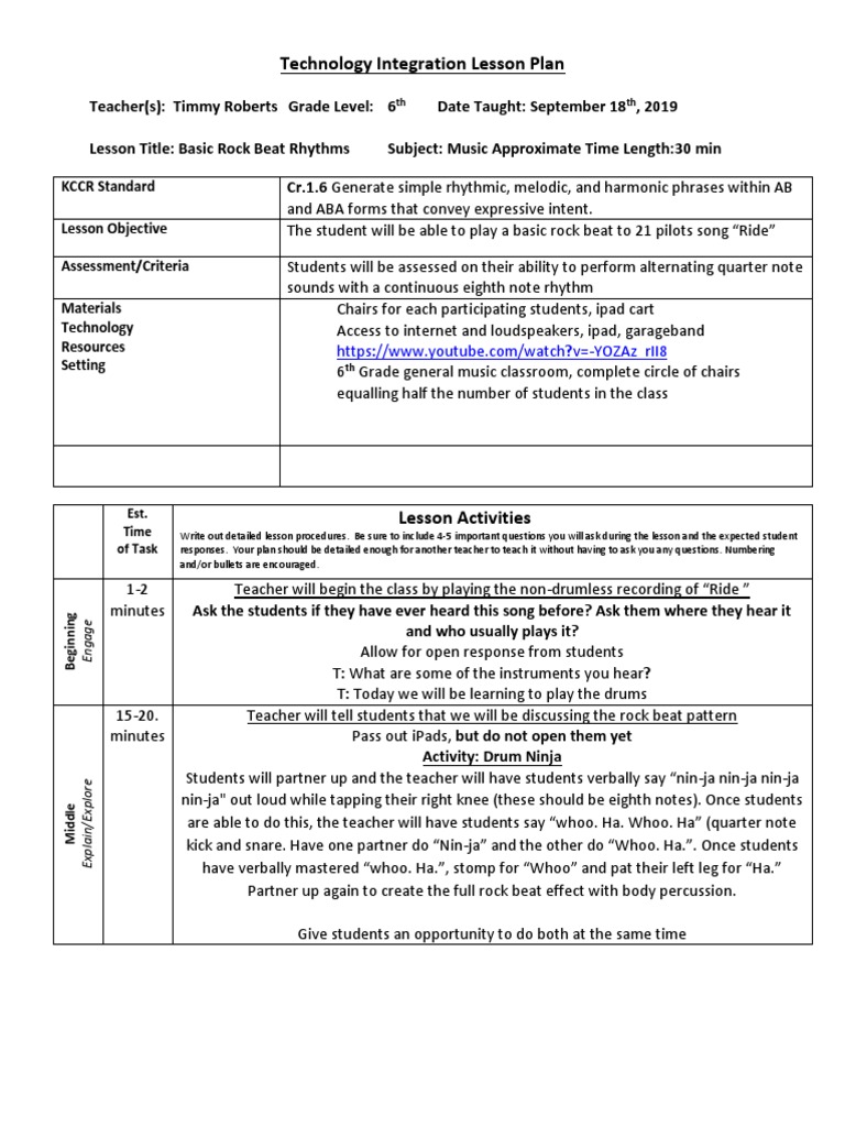 Technology Integration Lesson Plan | PDF | Lesson Plan | Rhythm