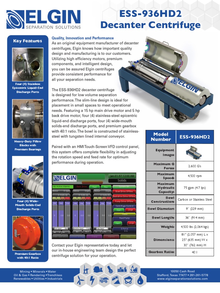 Elgin ESS-936HD2 Decanter Centrifuge | PDF | Transmission (Mechanics ...
