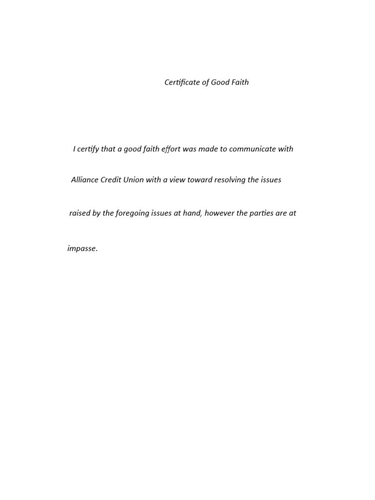 Certificate of Good Faith | PDF