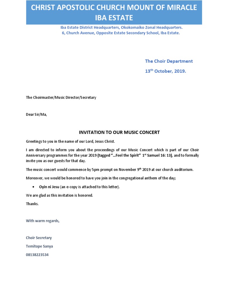 Choir invitation letter