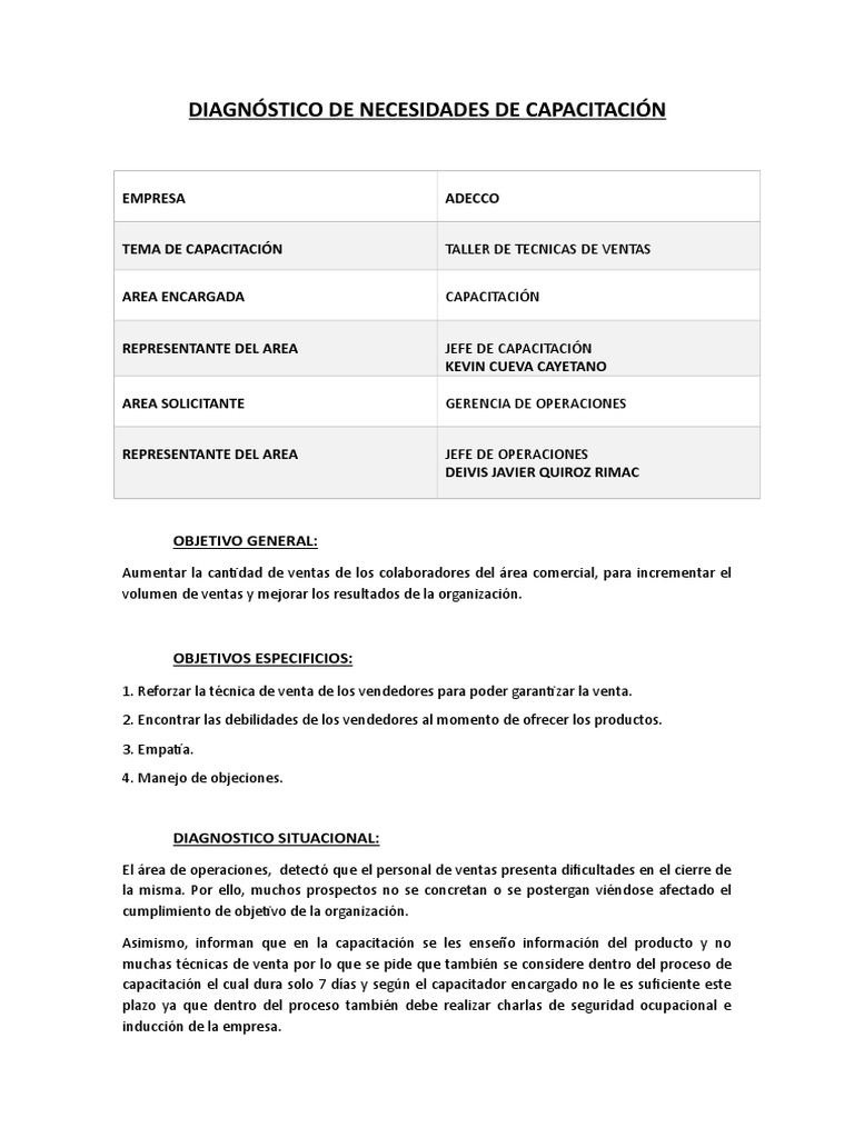 Formato DNC para Capacitación en Ventas | PDF | Cliente | Conceptos ...
