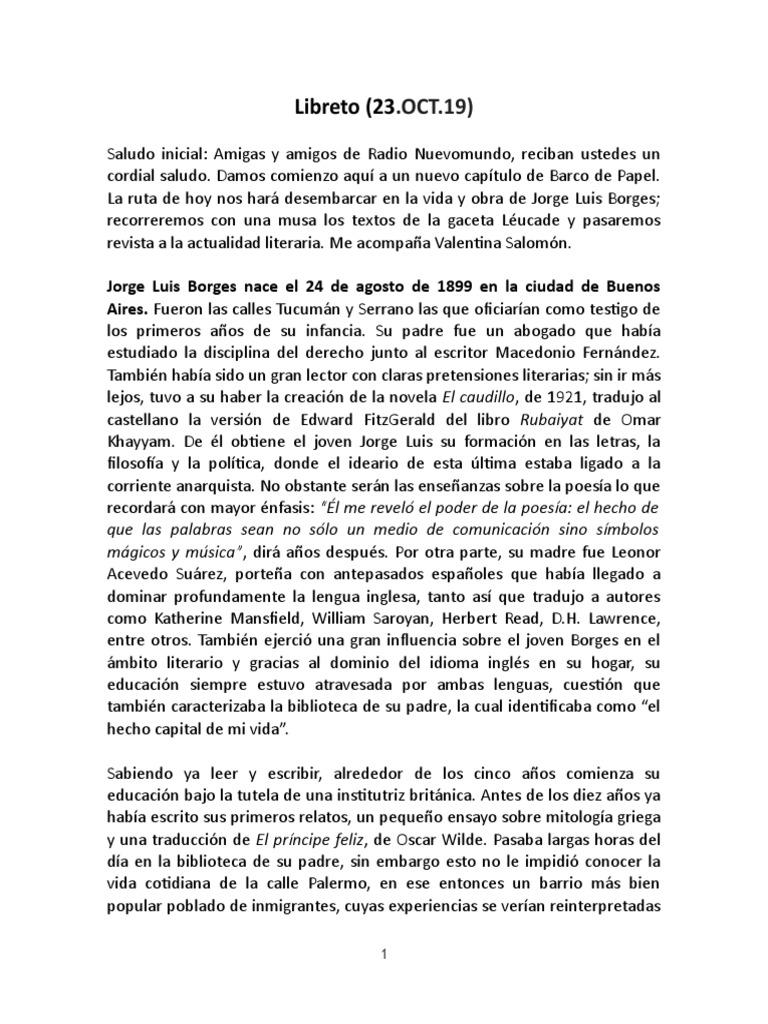 Vida y obra de Jorge Luis Borges | PDF | Poesía | Science