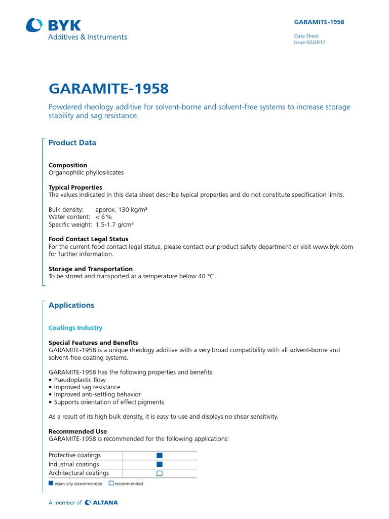 Byk - Garamite 1958 TDS (En) PDF | PDF | Rheology | Adhesive
