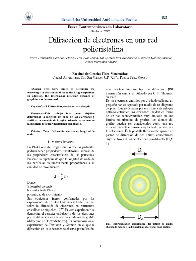 Difracción de Electrones PDF Electrón Difracción