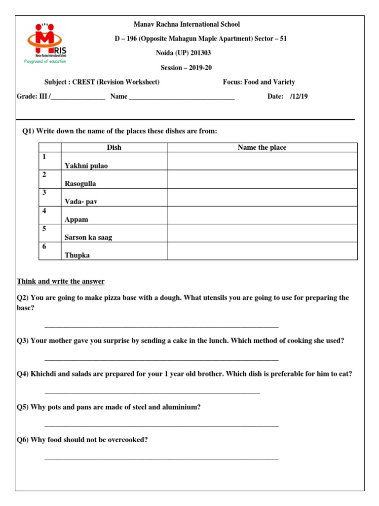 Food And Variety Grade 3 Worksheet Pdf Kitchen Utensil Cookware And Bakeware