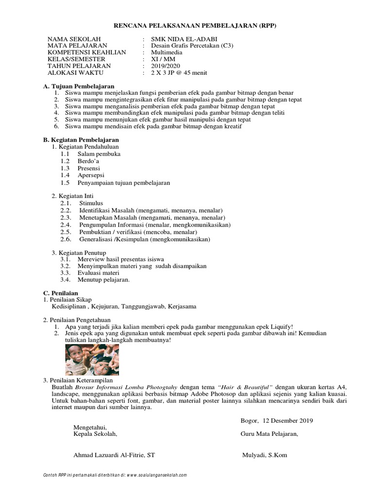 Contoh RPP 1 Lembar Sesua Surat Edaran Mendikbud No 14 TH 2019 | PDF