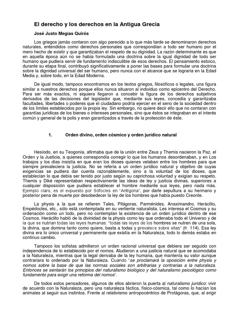 El Derecho y Los Derechos en La Antigua Grecia PDF Derechos humanos