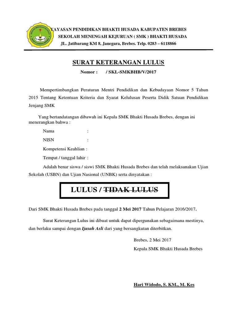 Ilustrasi Surat Keterangan Lulus