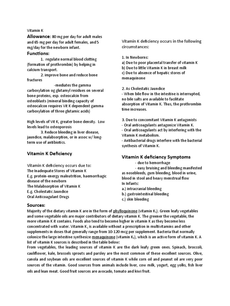 Vitamin K Handout PDF Nutrition Diet & Nutrition