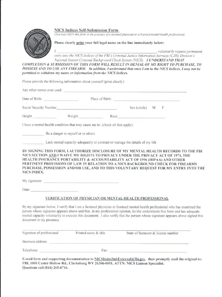 NICS Indices Self-Submission Form | PDF