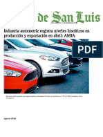 Industria automotriz registra niveles históricos en producción y exportación en abril_ AMIA - El Sol de San Luis