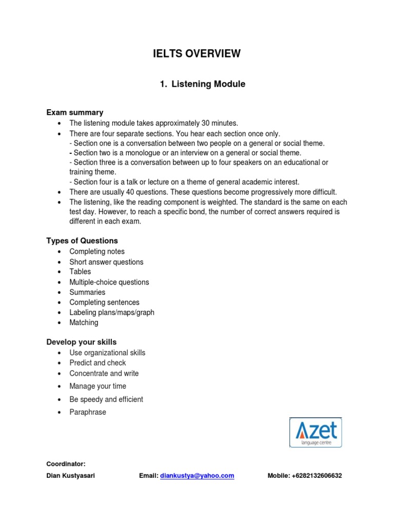 IELTS Overview-AZET Language Centre-2 | PDF | International English ...