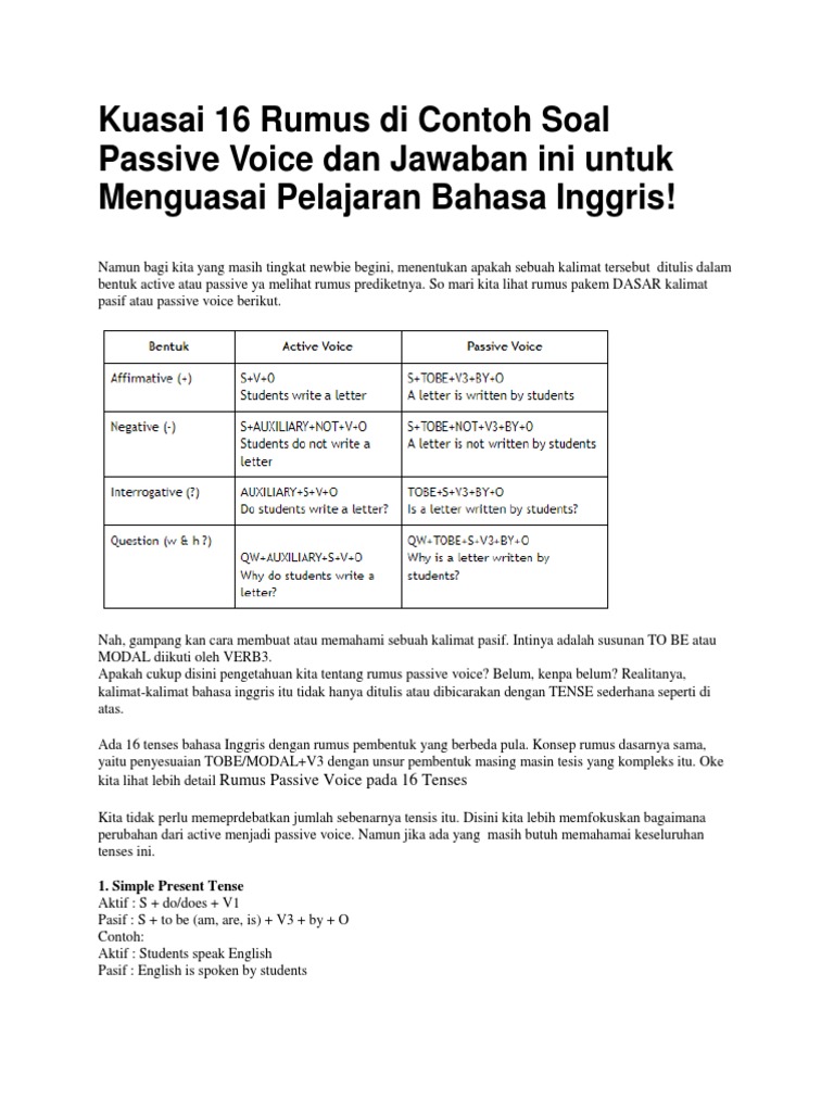 16 Rumus Dan Soal Passive Voice Languages Of The United Kingdom Grammatical Tense