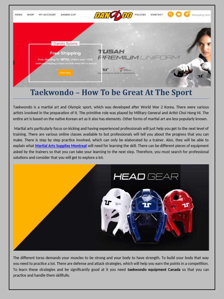Martial Arts Supplies Canada Dando Sports PDF Taekwondo Karate