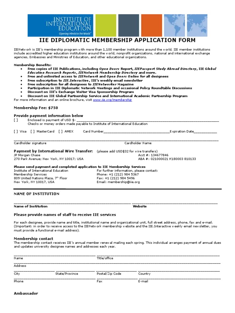 Membership Application Form Diplomatic | PDF | Mail | Visa Inc.