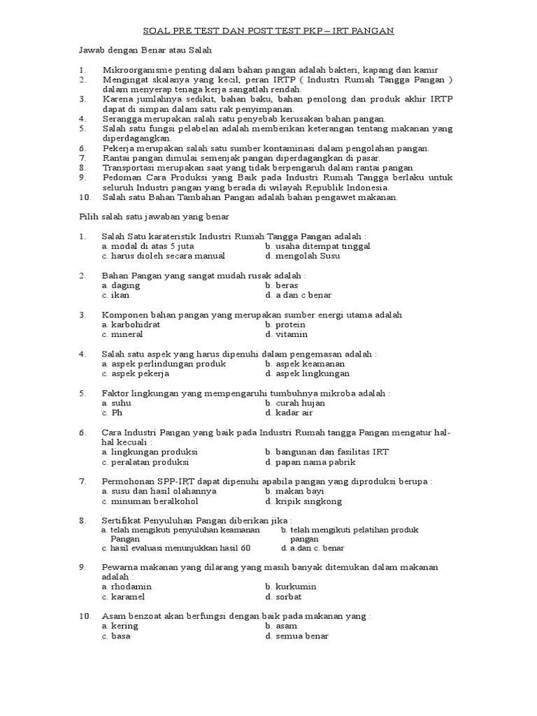 Soal Pre Test Dan Post Test Pkp Doc