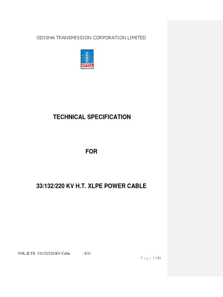 33/132/220 KV XLPE Cable Specifications | PDF | Insulator (Electricity ...