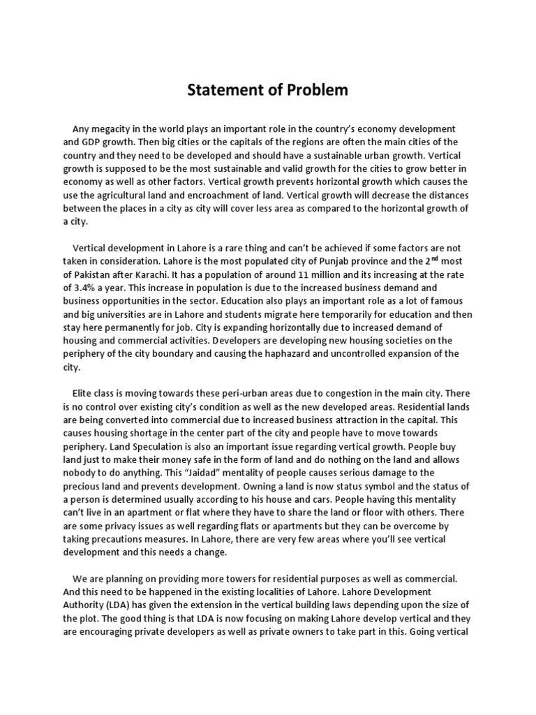 Vertical Growth in Lahore: Statement of Problem | PDF | Apartment ...