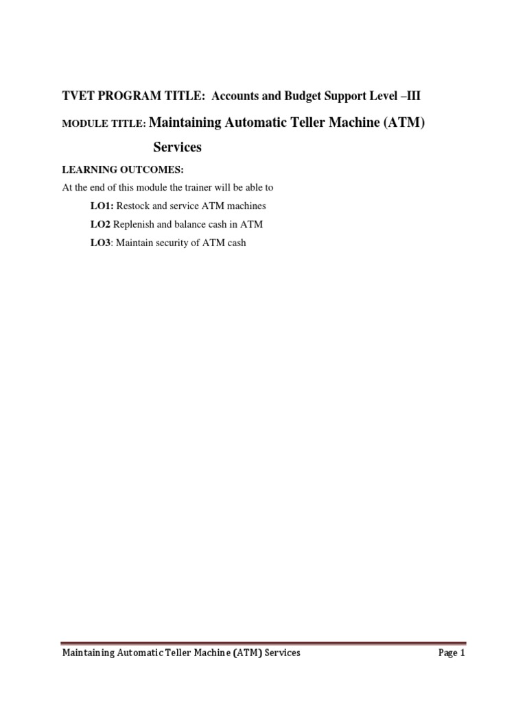 ATM Maintenance and Replenishment Guide | PDF | Automated Teller ...