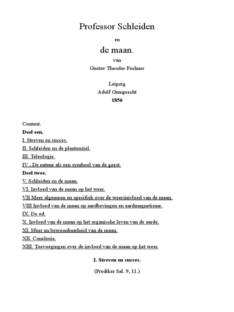 Professor Schleiden En De Maan Nederland Gustav Theodor Fechner